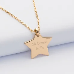 Pendentif personnalisé prénom médaille gravée plaqué or étoile 20x20 mm