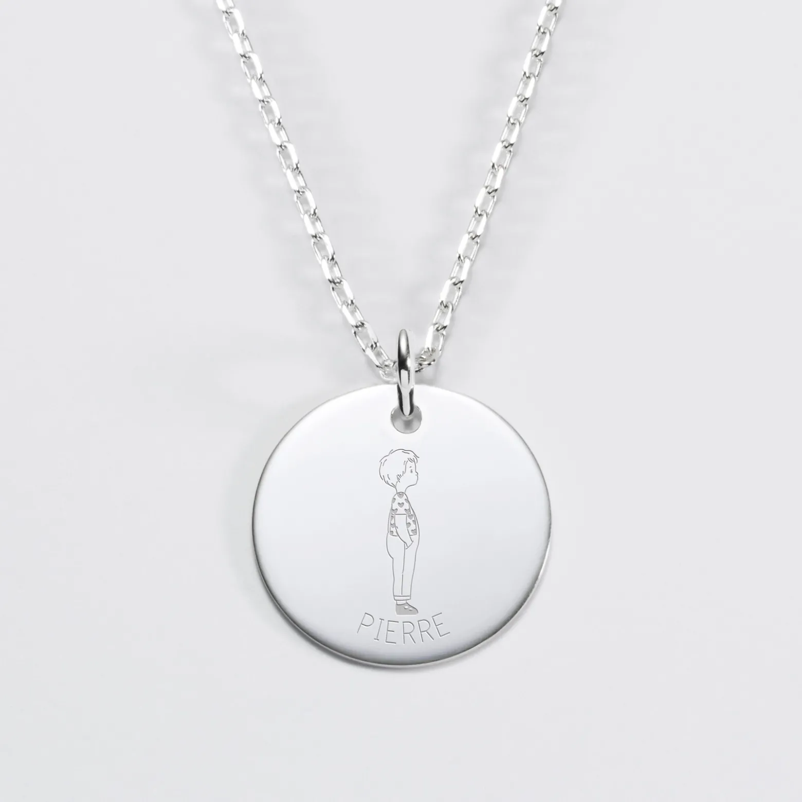 Pendentif personnalisé prénom médaille gravée argent 19 mm - HappyBulle x Marie Savart