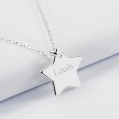 Pendentif personnalisé prénom médaille gravée argent dormeuse étoile 20x20
