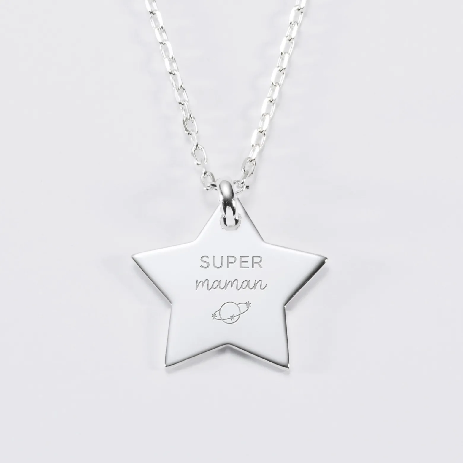 Pendentif personnalisé prénom médaille gravée argent dormeuse étoile 20x20