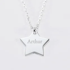 Pendentif personnalisé prénom médaille gravée argent dormeuse étoile 20x20