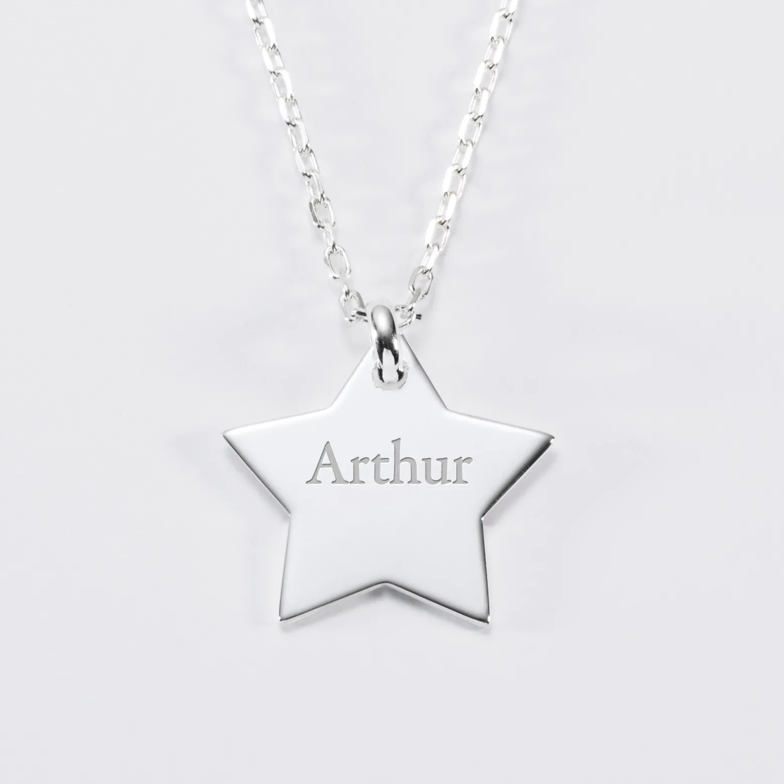 Pendentif personnalisé prénom médaille gravée argent dormeuse étoile 20x20