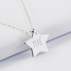 Pendentif personnalisé prénom médaille gravée argent dormeuse étoile 20x20