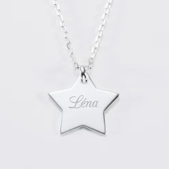 Pendentif personnalisé prénom médaille gravée argent dormeuse étoile 20x20