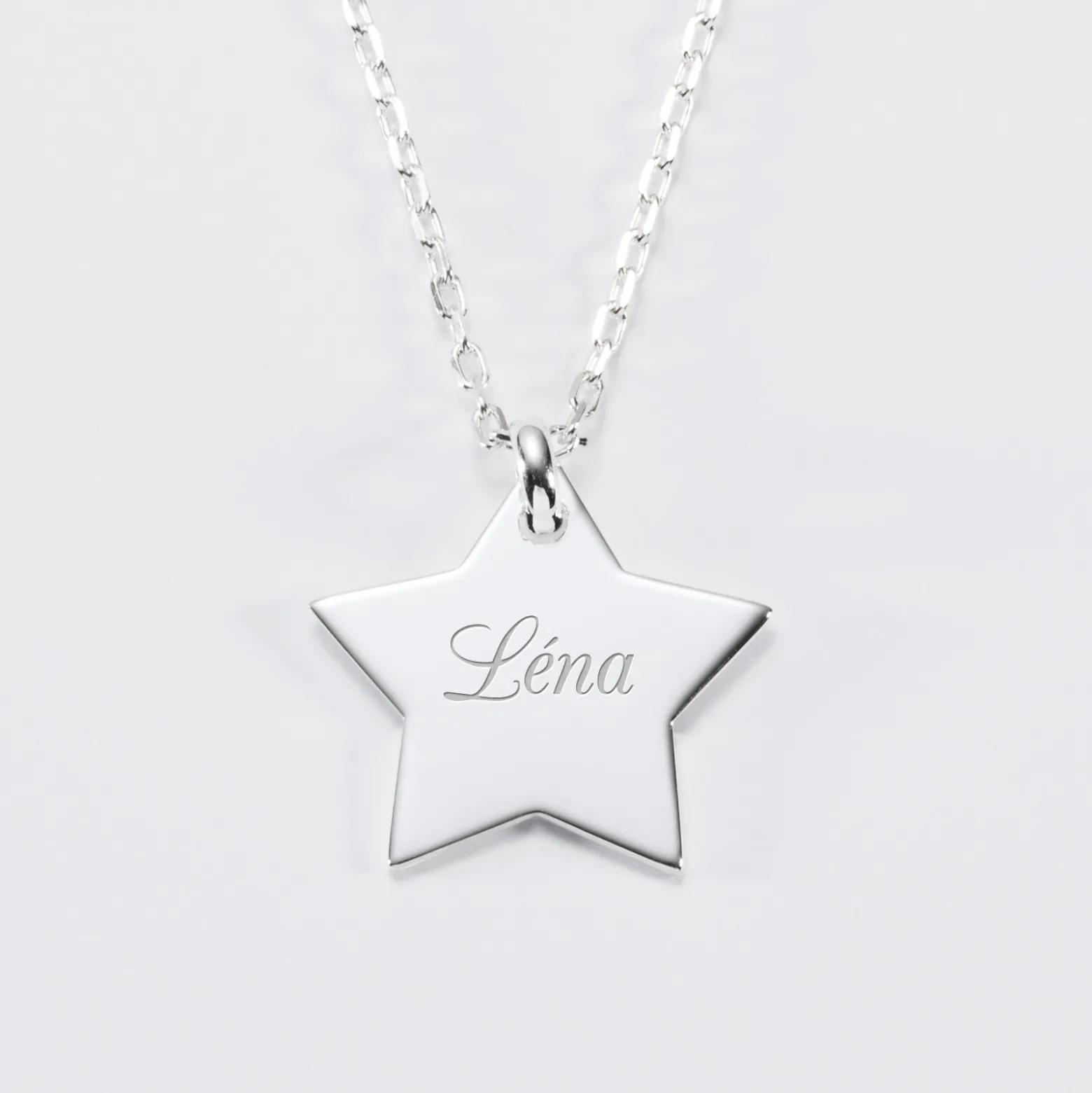 Pendentif personnalisé prénom médaille gravée argent dormeuse étoile 20x20