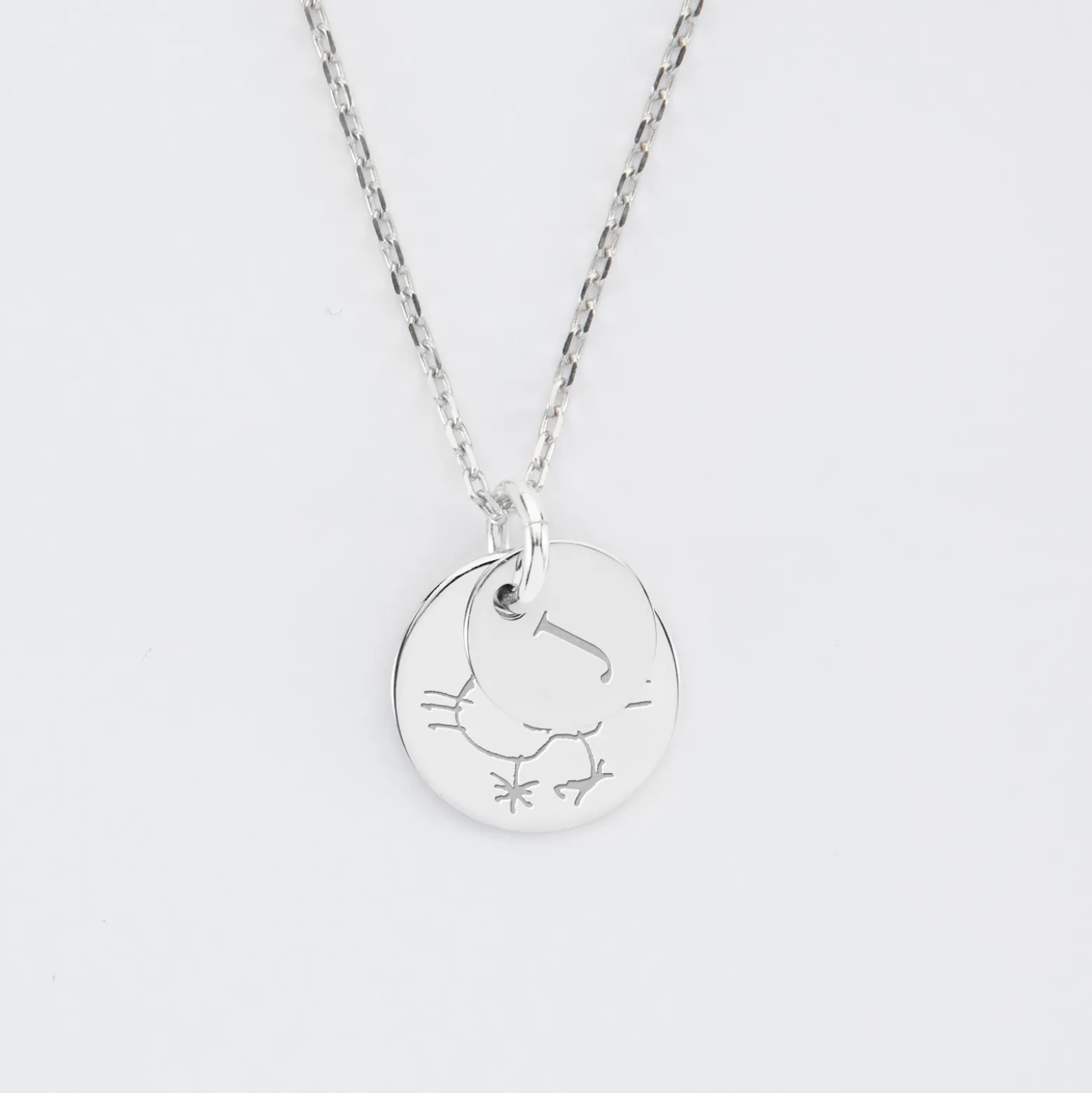 Pendentif réversible personnalisé double médailles gravées argent 10 mm et 15 mm