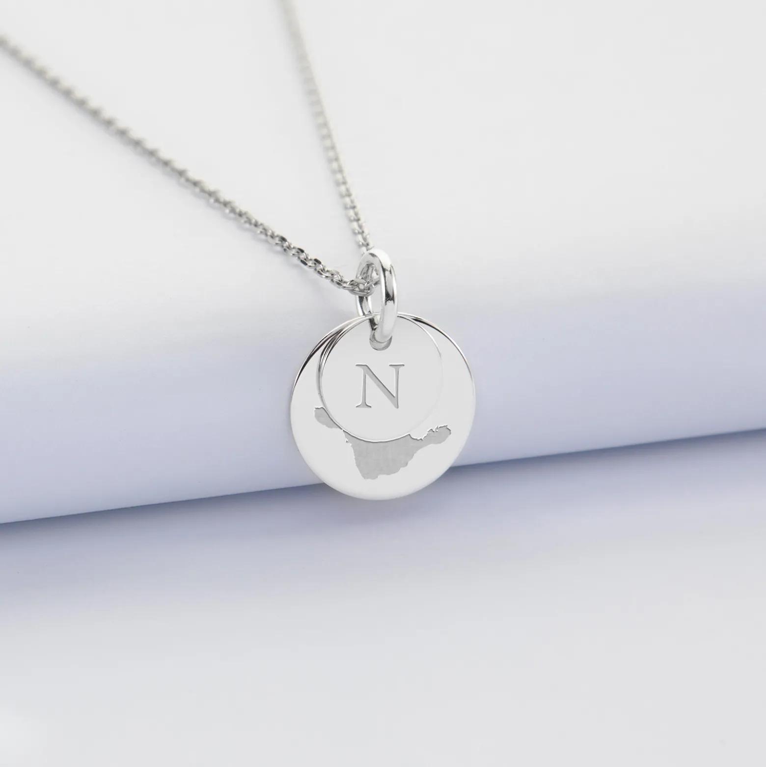 Pendentif réversible personnalisé double médailles gravées argent 10 mm et 15 mm