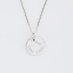 Pendentif réversible personnalisé double médailles gravées argent 10 mm et 15 mm