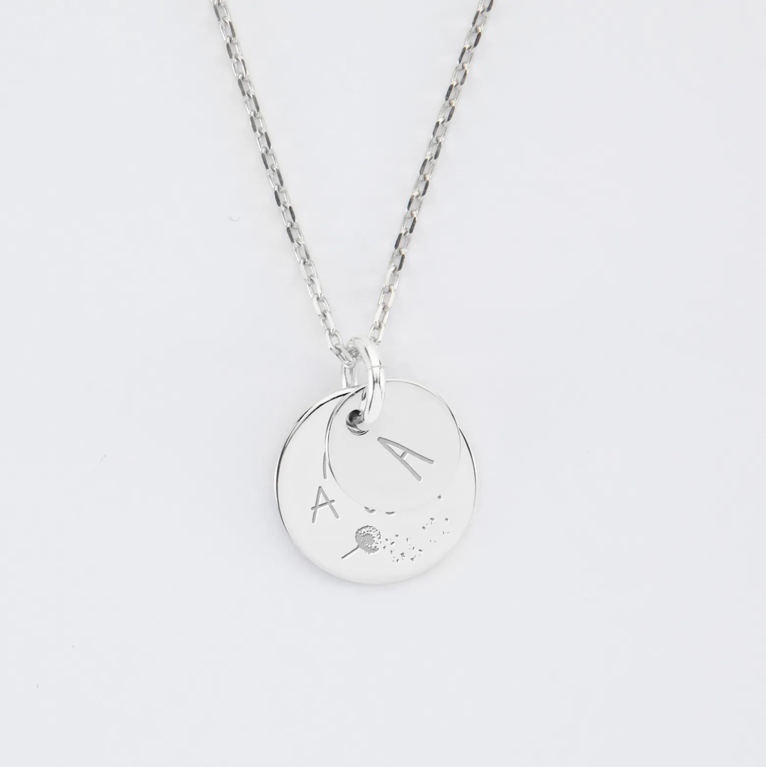 Pendentif réversible personnalisé double médailles gravées argent 10 mm et 15 mm