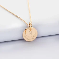 Pendentif réversible personnalisé double médailles gravées plaqué or 10 mm et 15 mm