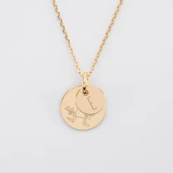 Pendentif réversible personnalisé double médailles gravées plaqué or 10 mm et 15 mm