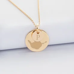 Pendentif réversible personnalisé double médailles gravées plaqué or 10 mm et 19 mm