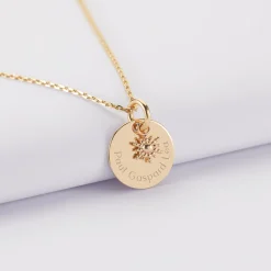 Pendentif réversible personnalisé médaille gravée plaqué or 15 mm et breloque étoile brillante 6 mm