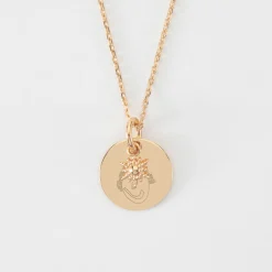 Pendentif réversible personnalisé médaille gravée plaqué or 15 mm et breloque étoile brillante 6 mm