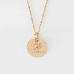 Pendentif réversible personnalisé médaille gravée plaqué or 15 mm et breloque étoile brillante 6 mm