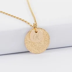 Pendentif réversible personnalisé double médailles martelées gravées plaqué or 10 mm et 19 mm