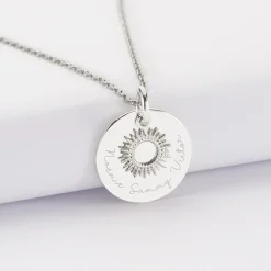 Pendentif réversible personnalisé médaille gravée argent 19 mm et breloque soleil 10 mm