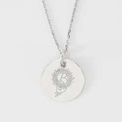 Pendentif réversible personnalisé médaille gravée argent 19 mm et breloque soleil 10 mm