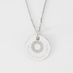 Pendentif réversible personnalisé médaille gravée argent 19 mm et breloque soleil 10 mm
