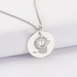 Pendentif réversible personnalisé médaille gravée argent 19 mm et breloque soleil 10 mm