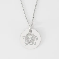 Pendentif réversible personnalisé médaille gravée argent 19 mm et breloque soleil 10 mm