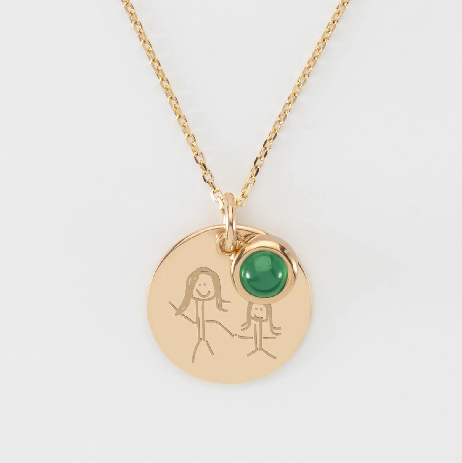 Pendentif réversible personnalisé médaille gravée plaqué or 19 mm et breloque pierre naturelle 8 mm
