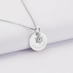 Pendentif réversible personnalisé médaille gravée argent 15 mm et breloque étoile brillante 6 mm