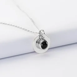 Pendentif réversible personnalisé médaille gravée argent 15 mm et breloque pierre naturelle 8 mm