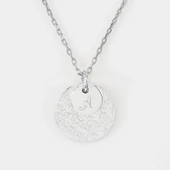 Pendentif réversible personnalisé double médailles martelées gravées argent 10 mm et 19 mm