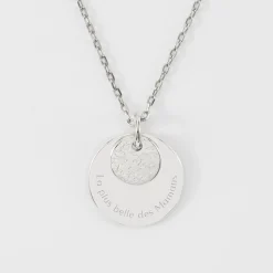 Pendentif réversible personnalisé double médailles martelées gravées argent 10 mm et 19 mm