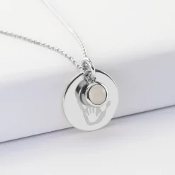 Pendentif réversible personnalisé médaille gravée argent 19 mm et breloque pierre naturelle 8 mm