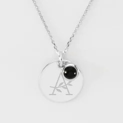 Pendentif réversible personnalisé médaille gravée argent 19 mm et breloque pierre naturelle 8 mm