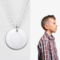 Pendentif silhouette personnalisé médaille argent 19 mm - "Profil gravé"