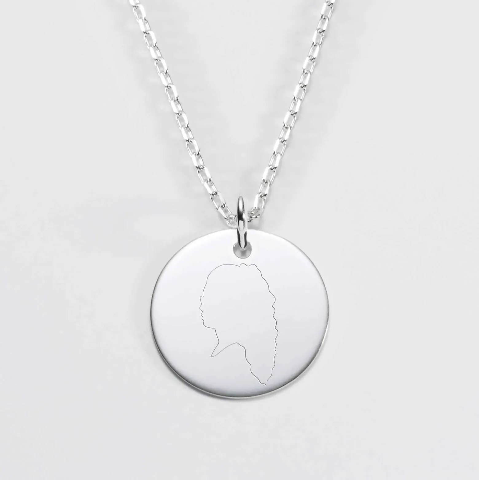 Pendentif silhouette personnalisé médaille argent 19 mm - "Profil gravé"