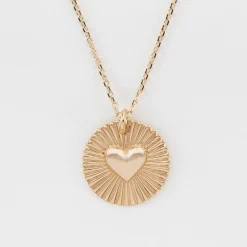 Pendentif Témoin personnalisé médaille soleil coeur bombé gravée plaqué or 19 mm