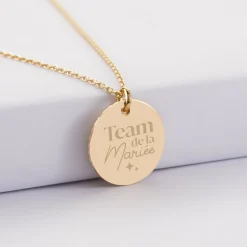 Pendentif Témoin personnalisé médaille soleil coeur bombé gravée plaqué or 19 mm