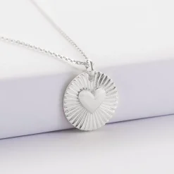 Pendentif Témoin personnalisé médaille soleil coeur bombé gravée argent 19 mm