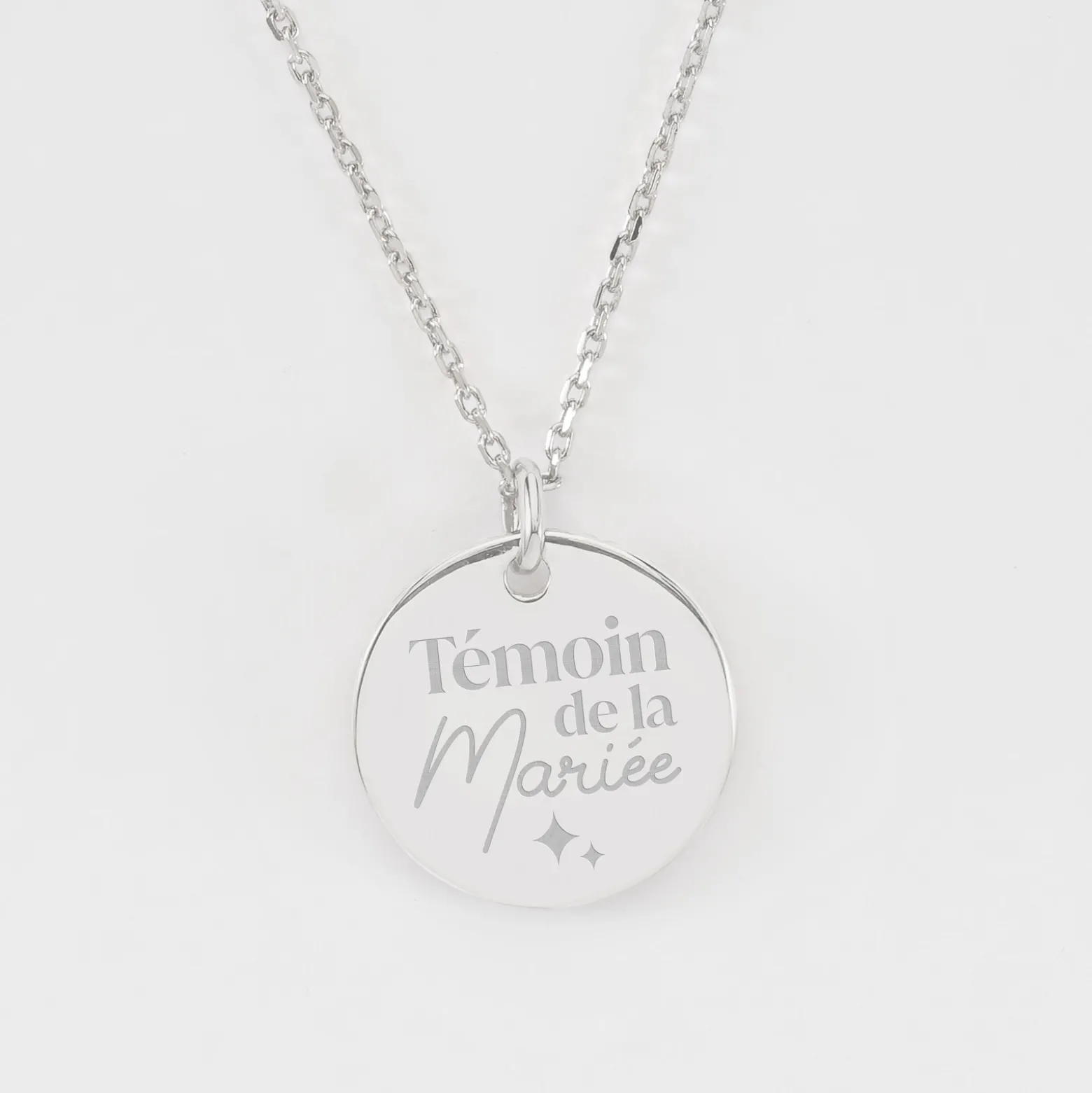 Pendentif Témoin personnalisé médaille soleil coeur bombé gravée argent 19 mm