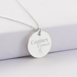 Pendentif Témoin personnalisé médaille soleil coeur bombé gravée argent 19 mm