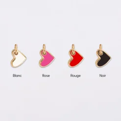 Pendentif Témoin personnalisé médaille gravée plaqué or 15 mm et breloque coeur email 10 mm