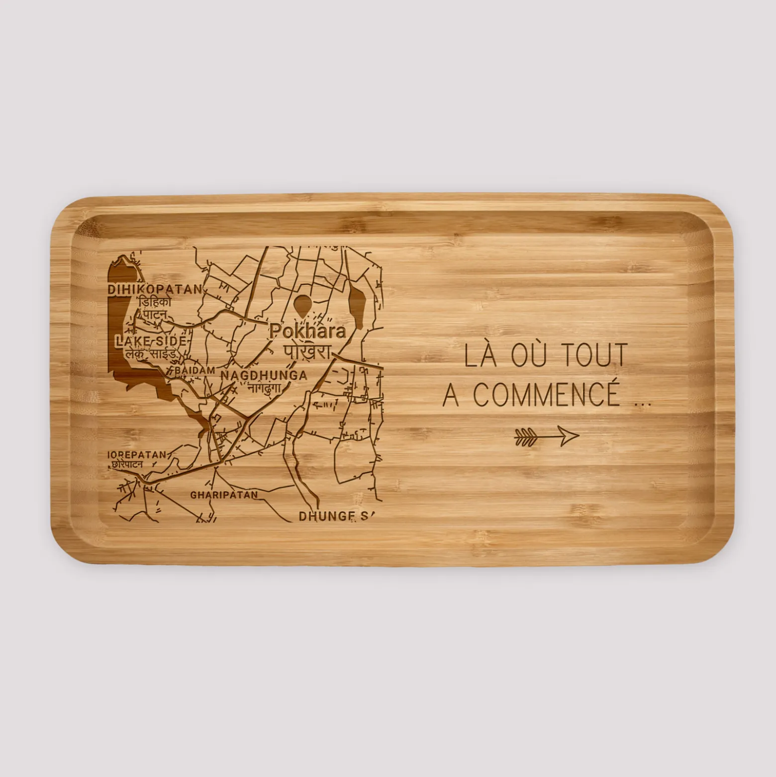 Plateau "Géo map" personnalisé bois gravé 35x20 cm