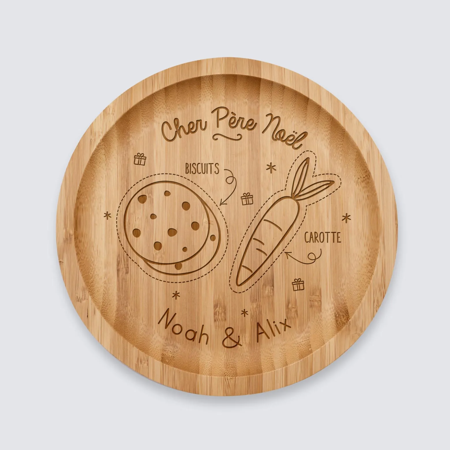 Plateau rond Noël personnalisé bois gravé 20x20 cm - édition spéciale "Goûter du Père Noël"