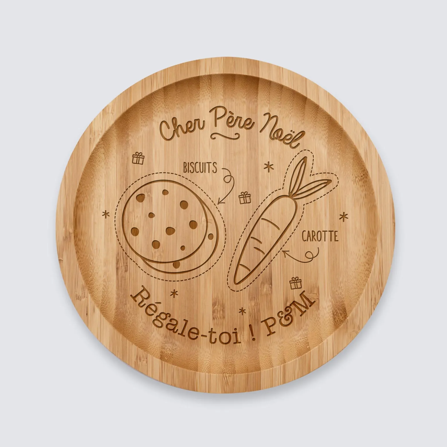 Plateau rond Noël personnalisé bois gravé 20x20 cm - édition spéciale "Goûter du Père Noël"