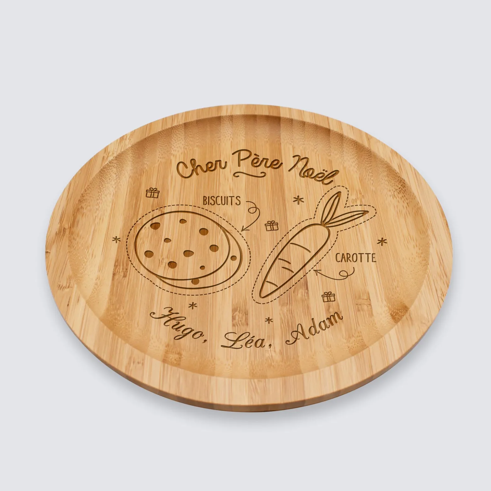 Plateau rond Noël personnalisé bois gravé 20x20 cm - édition spéciale "Goûter du Père Noël"