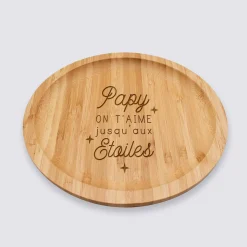 Plateau rond personnalisé bois gravé 20x20 cm