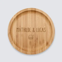 Plateau rond personnalisé bois gravé 20x20 cm