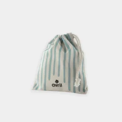 Pochon rayures bleu coton bio 12x15cm - Avril