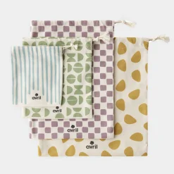 Pochon rayures bleu coton bio 12x15cm - Avril