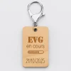 Porte clé EVG personnalisé gravé bois médaille rectangle 55x35 mm