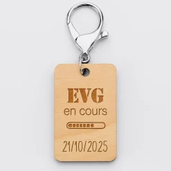 Porte clé EVG personnalisé gravé bois médaille rectangle 55x35 mm